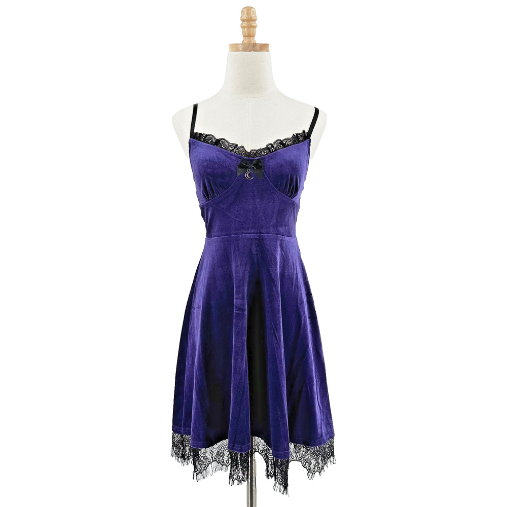 Mini Whimsygoth Dark Purple Velvet Dress Small Celestial Witchy Retro 90s Y2K